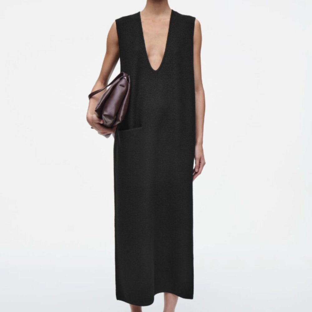 Iconic COS Boiled Wool V-Neck Dress | Pristine Condition | The Row but Less!